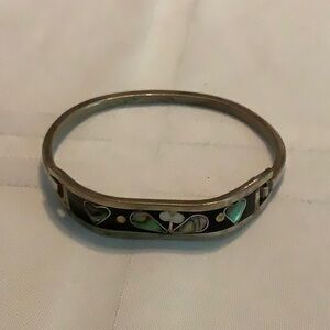 Antique or vintage Silver and Black Bangle with Heart Design